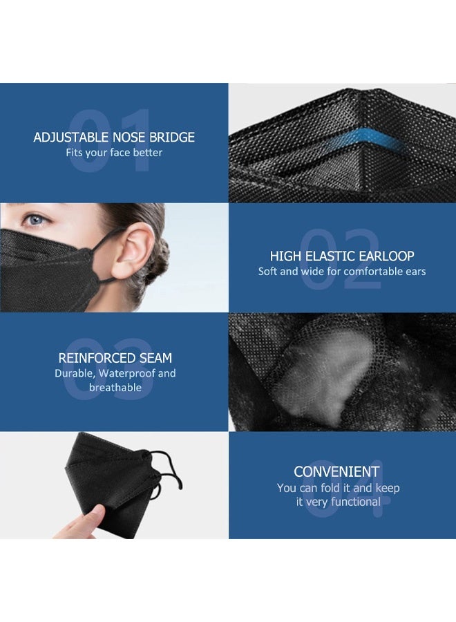 ٢٠ كمامة KF95، كمامات سوداء للاستخدام مرة واحدة، فلتر حماية عالي الكفاءة، أربطة أذن مرنة للغاية، مريحة وجيدة التهوية، مناسبة للاستخدام اليومي للرجال والنساء، عبوة فردية - Image 3